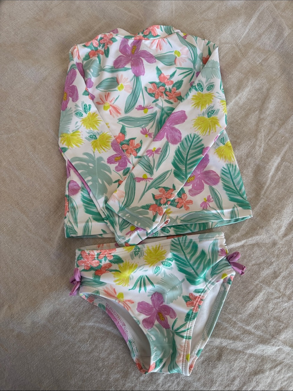 Carter's White Floral Long-Sleeve Rash Guard Set with Pink, Yellow & Green